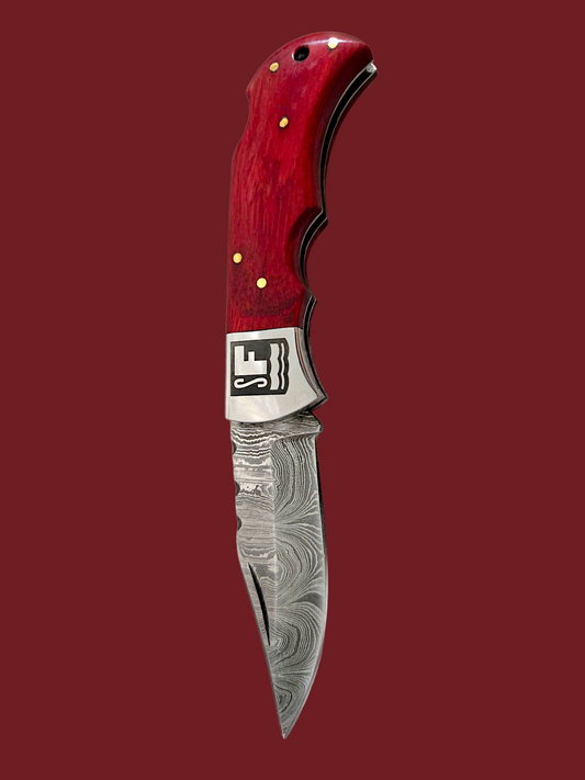 Something's Fishy Branded
Damascus Folding Pocket knife with red handle